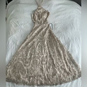 Prom Maxi Dress - light pink, beige, gold - size small